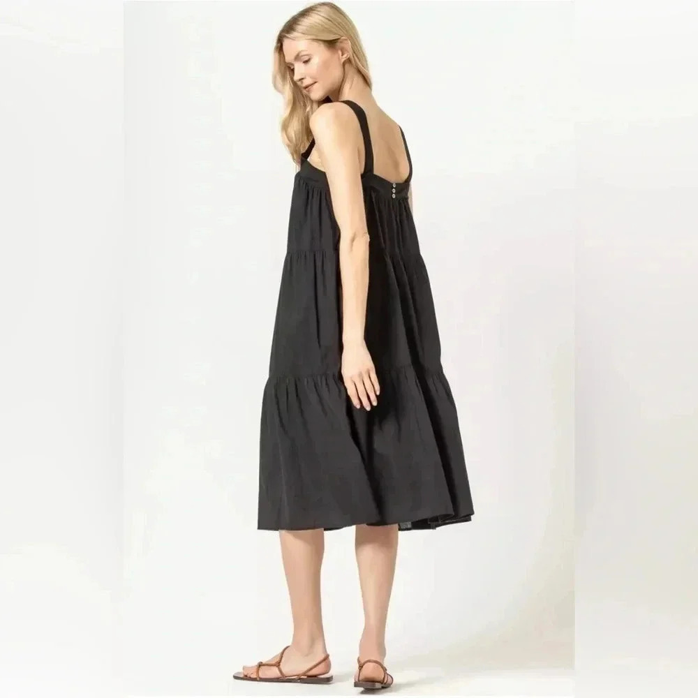 Lilla P Women's Peplum Button Voile Sleeveless Dress, Black. Size XS